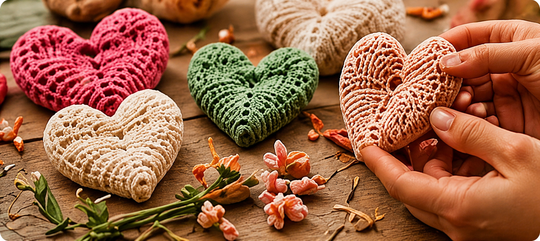 Petits cœurs crochetés et créations solidaires