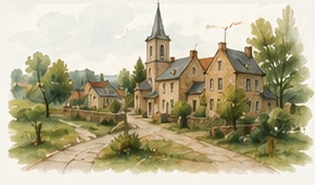Illustration d'un village avec clocher