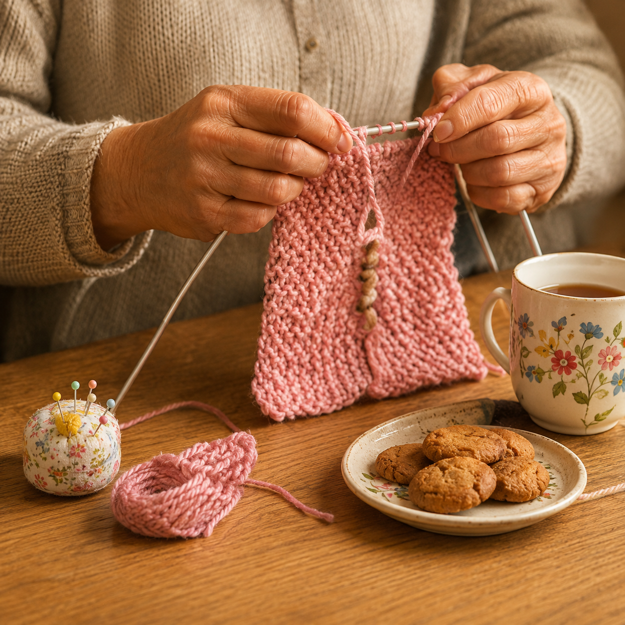 Tricot rose en cours